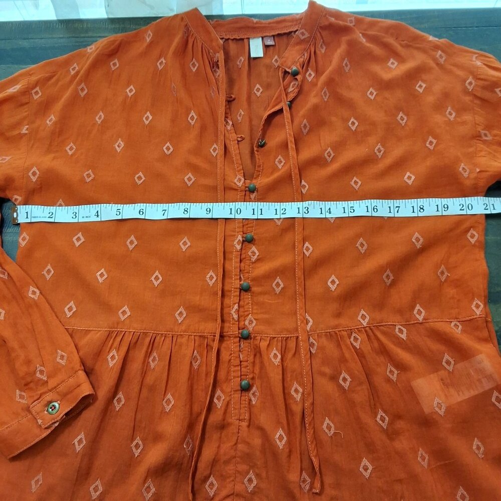 Anthropologie Pilcro Womens S Orange Diamond Embroidered Tiered‎ Tunic Top Boho - Picture 9 of 9
